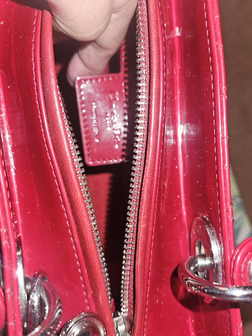 Dior Patent Leather Lady Dior Tote - Red